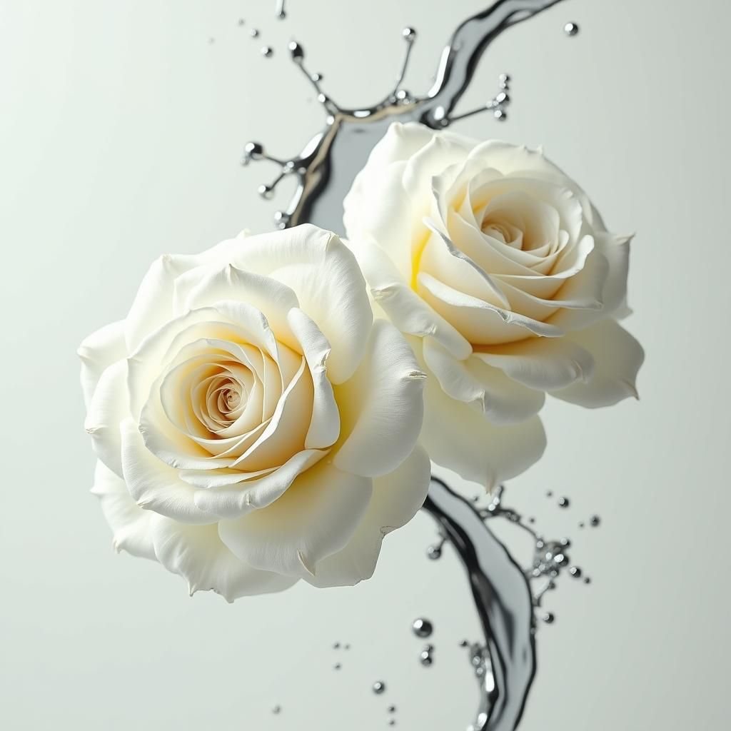 White Roses with Silver Splash in Futuristic Style