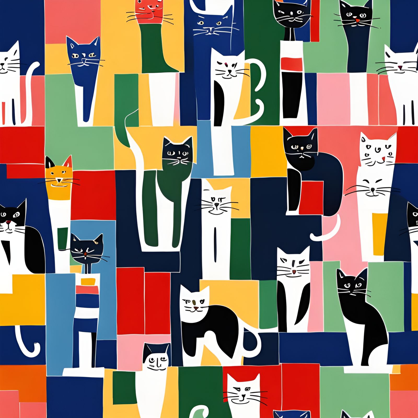 Matisse-Style Cat and Flowers in Bold Colors