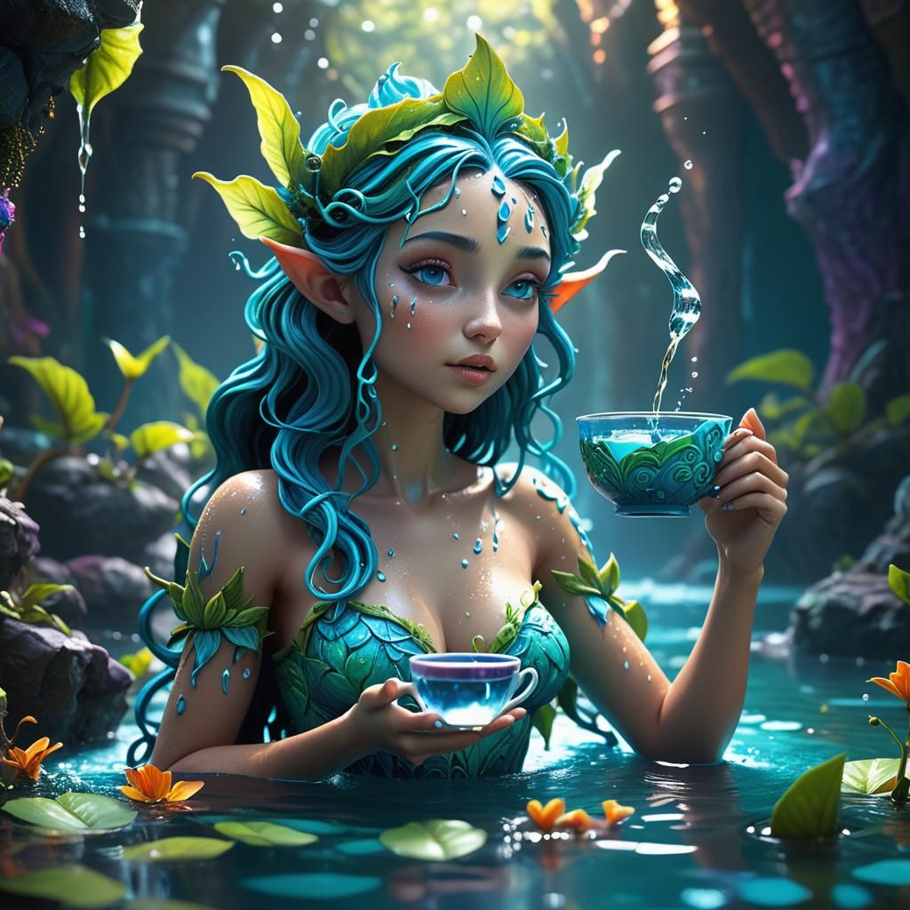 Ethereal Water Nymph in Vibrant Fantasy Landscape