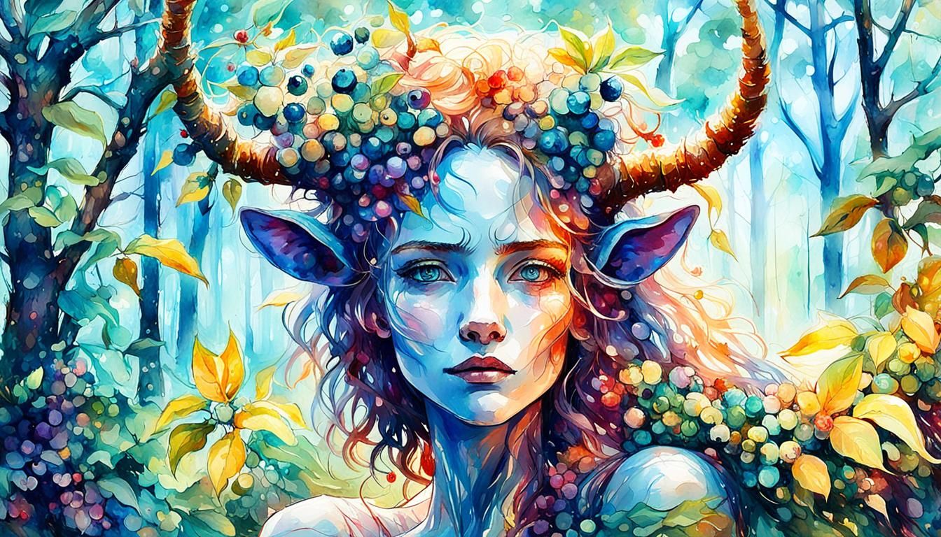 Sensual Faun in Jungle, Digital Watercolor Art