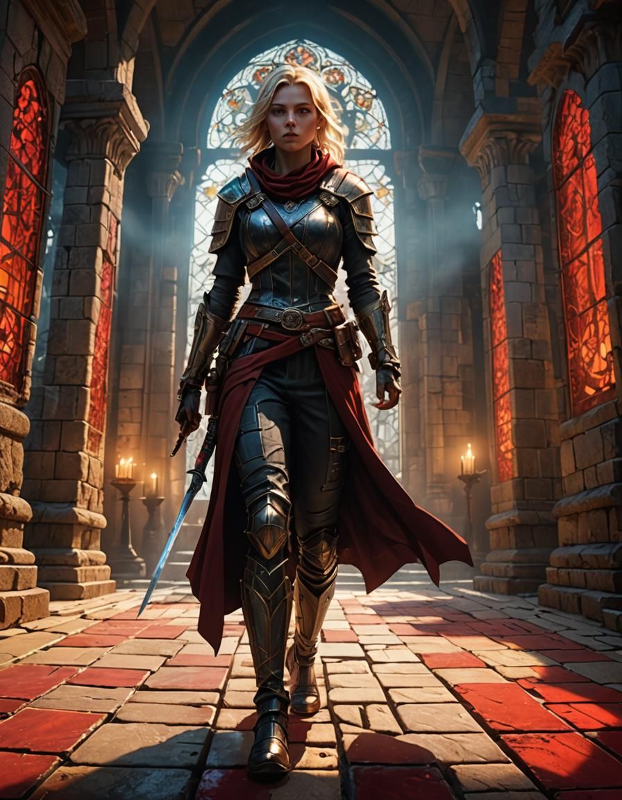 Fantasy Assassin in Mystical Temple, Hyper-realistic Art