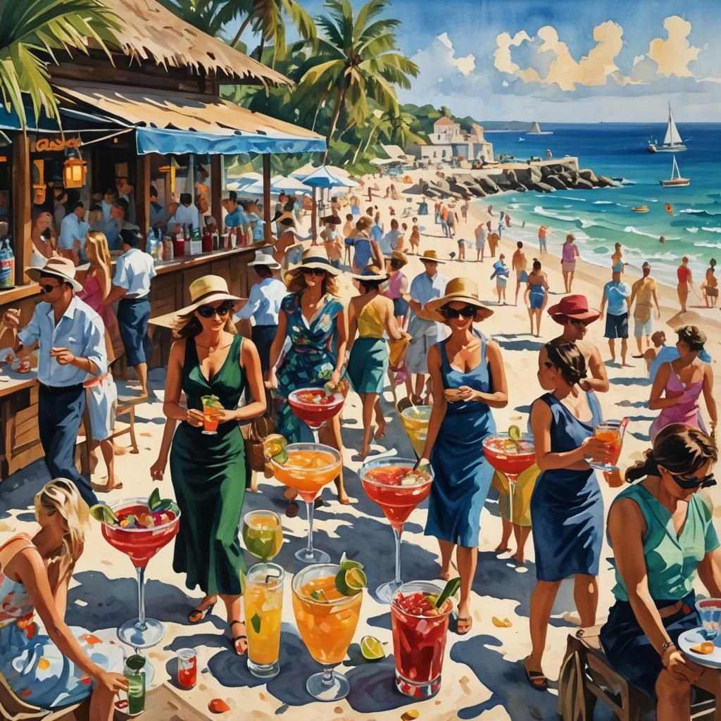Illegal Cocktail Trade in Gouache Impressionist Style