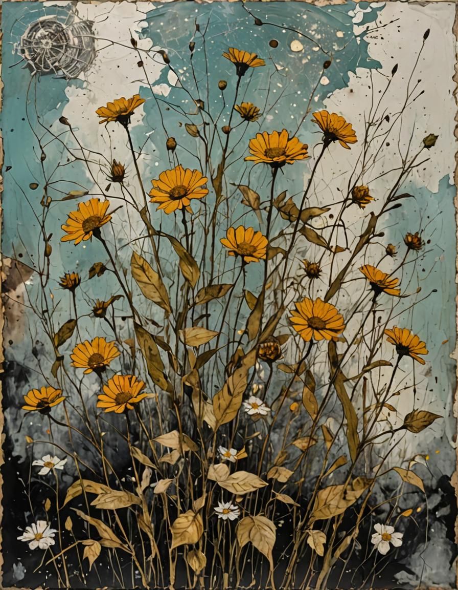 Botanical Flora in Mixed Media Style