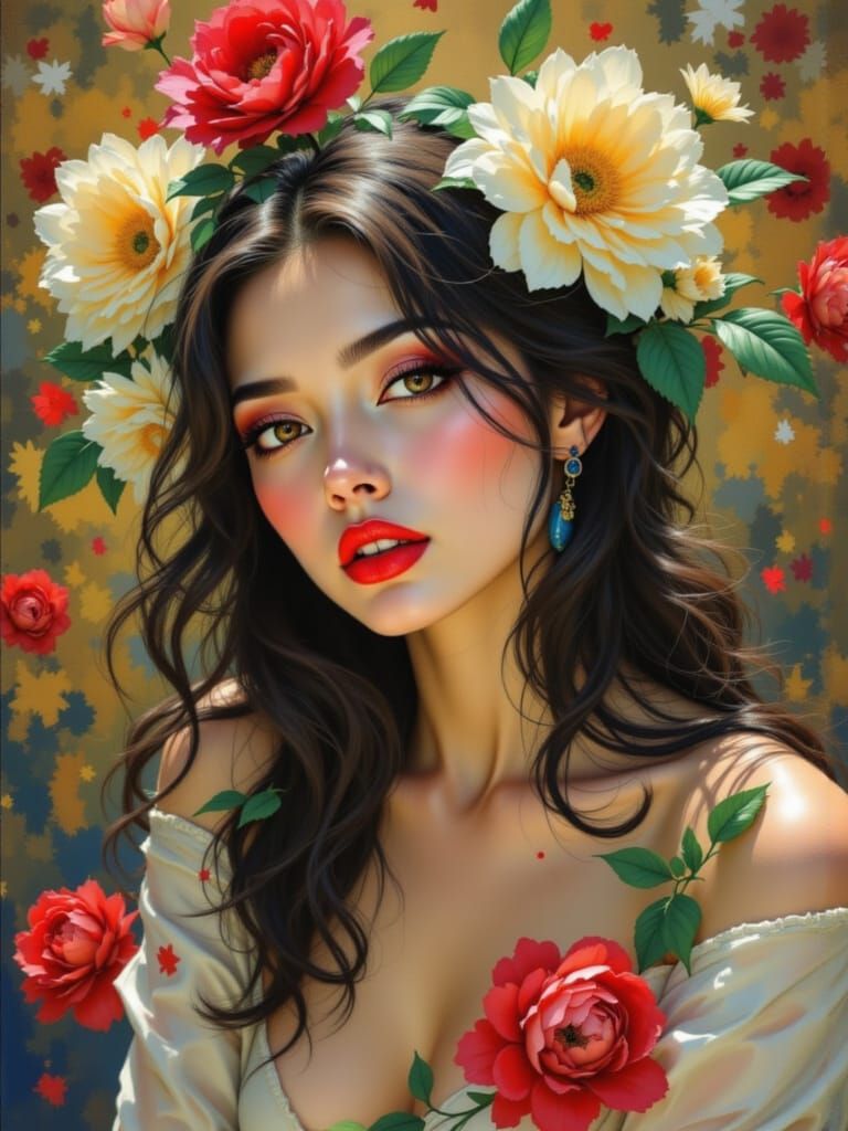 Winsome Figure in Watercolor Spring Blossoms