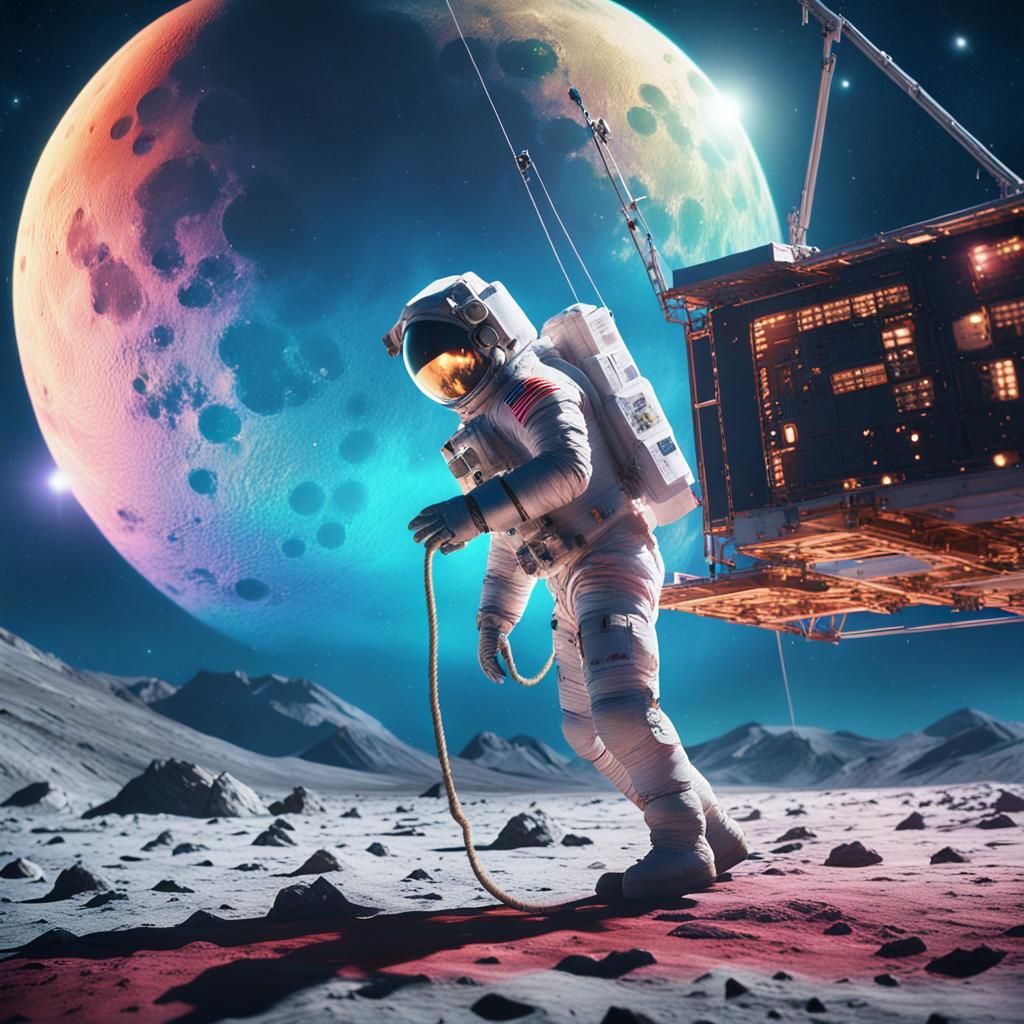 Astronaut Billboard Cleaning on Lunar Surface