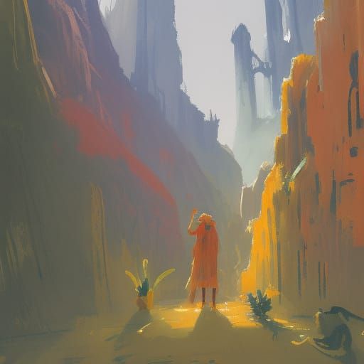 Dynamic Gouache Painting in Art Nouveau Style