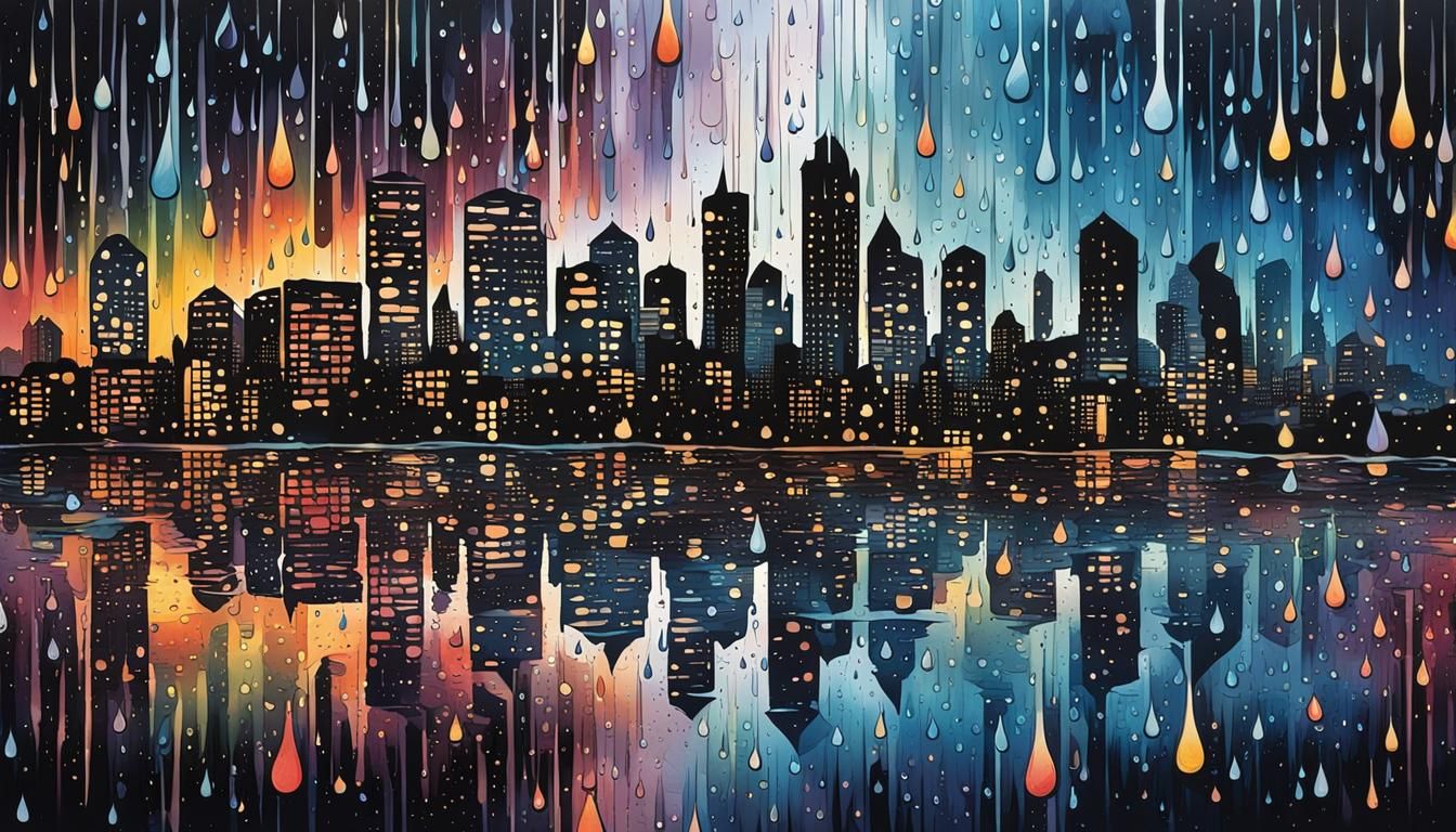 Reflective Raindrops Obscuring Abstract Cityscape