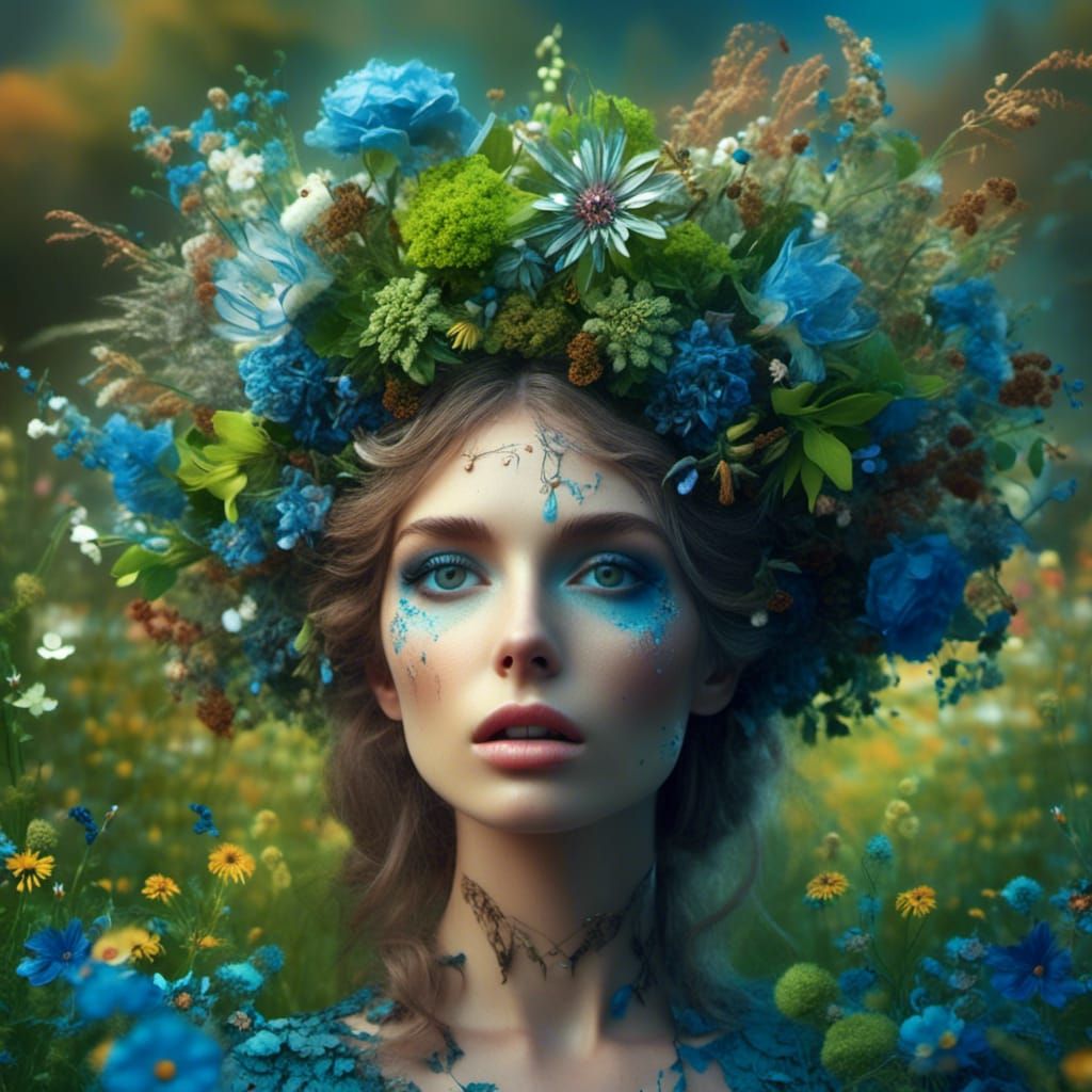 Mother Nature Portrait in a Hyperdetailed Landscape