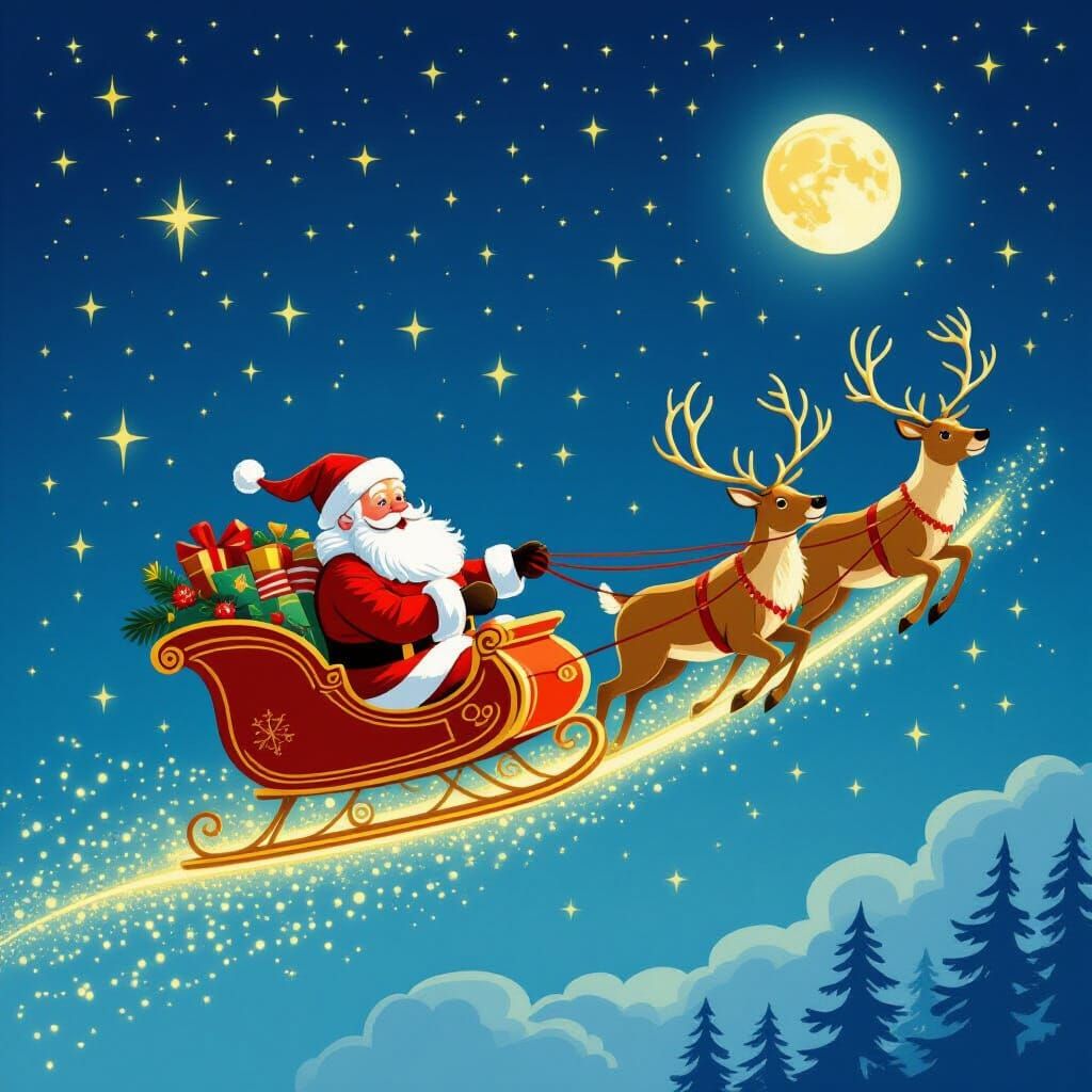Santa's Magical Sleigh Ride Under a Starry Night Sky