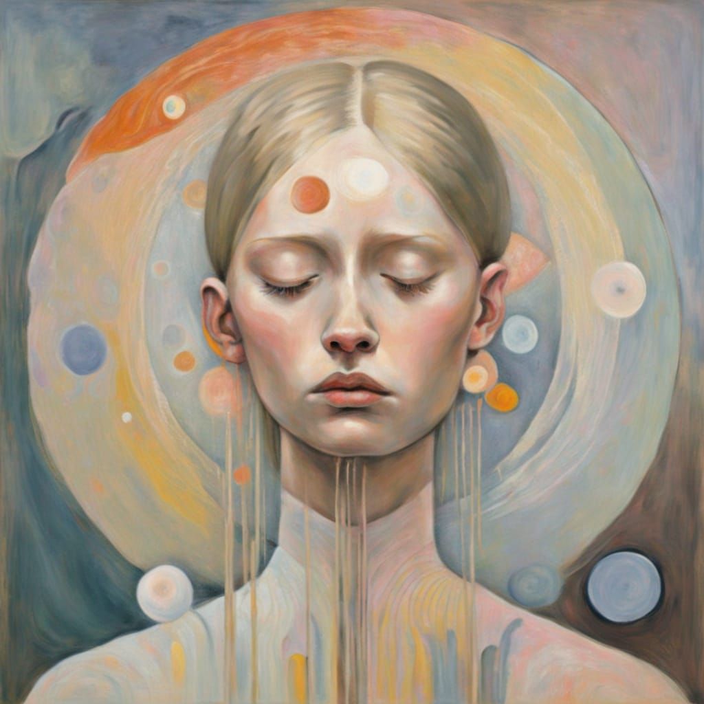 Weeping Android Portrait in Abstract Expressionist Style