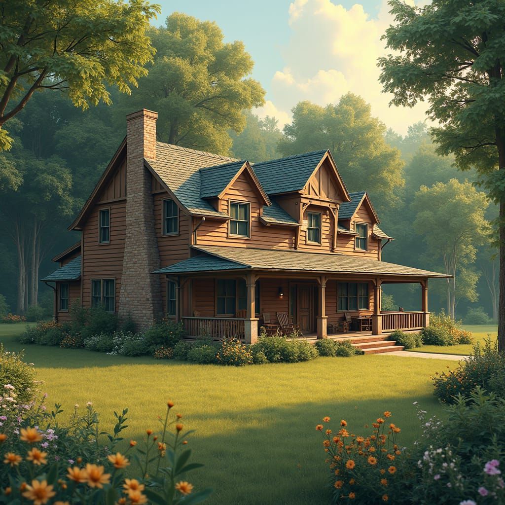 Idyllic Country Estate with Lush Greenery and Rustic Charm