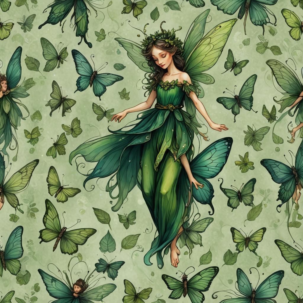 Ethereal Faerie with Green Wings