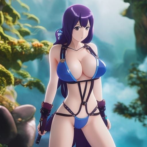 Anime Lamia in Teal Bikini, Ghibli Style