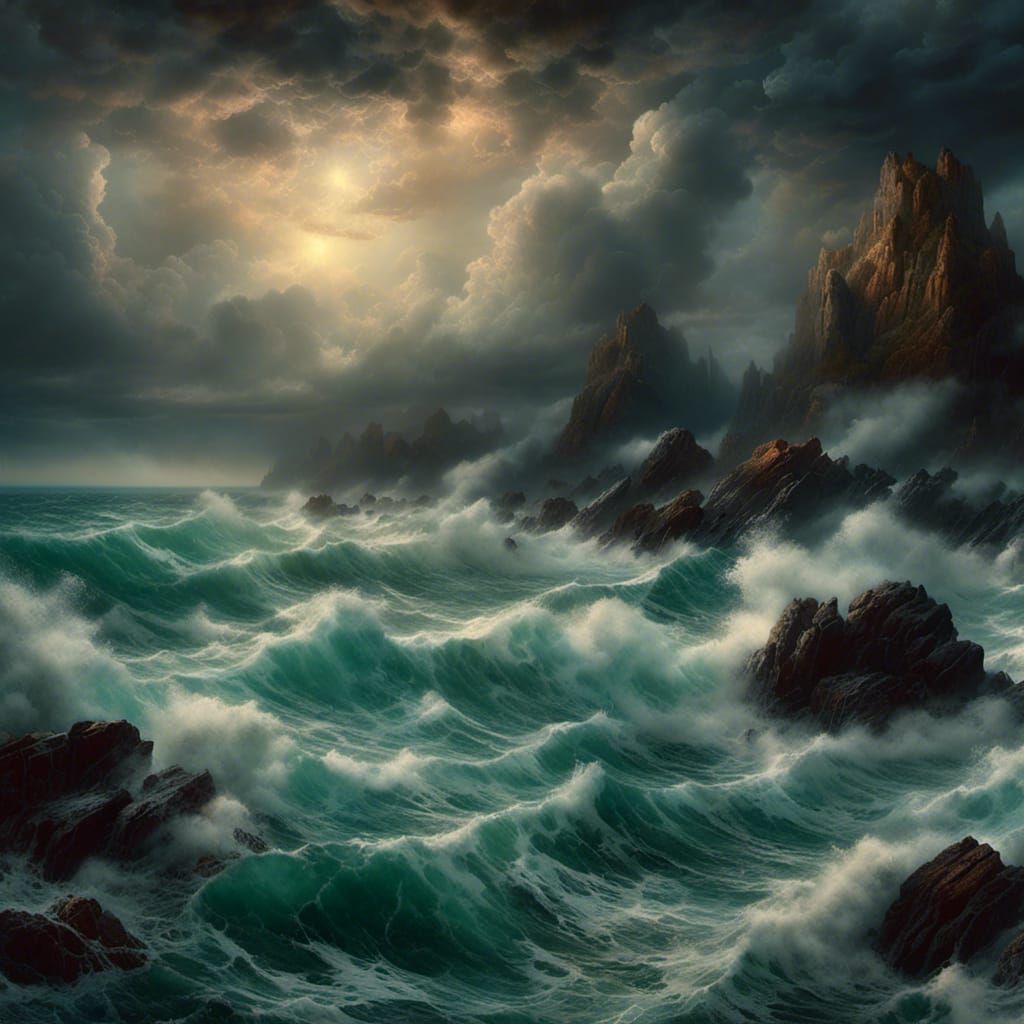 Dramatic Stormy Seascape in Romantic Style