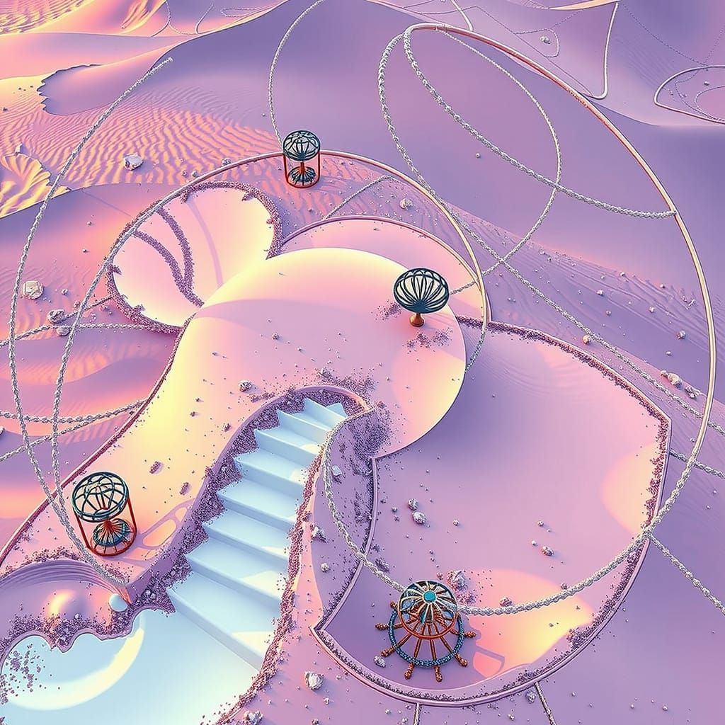 Golden Sand Spiral in Ochre Desert at Sunset