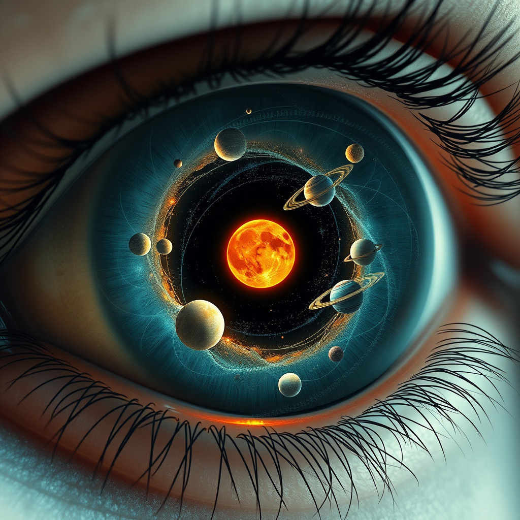Solar System in Human Eye, Surreal Dreamscape