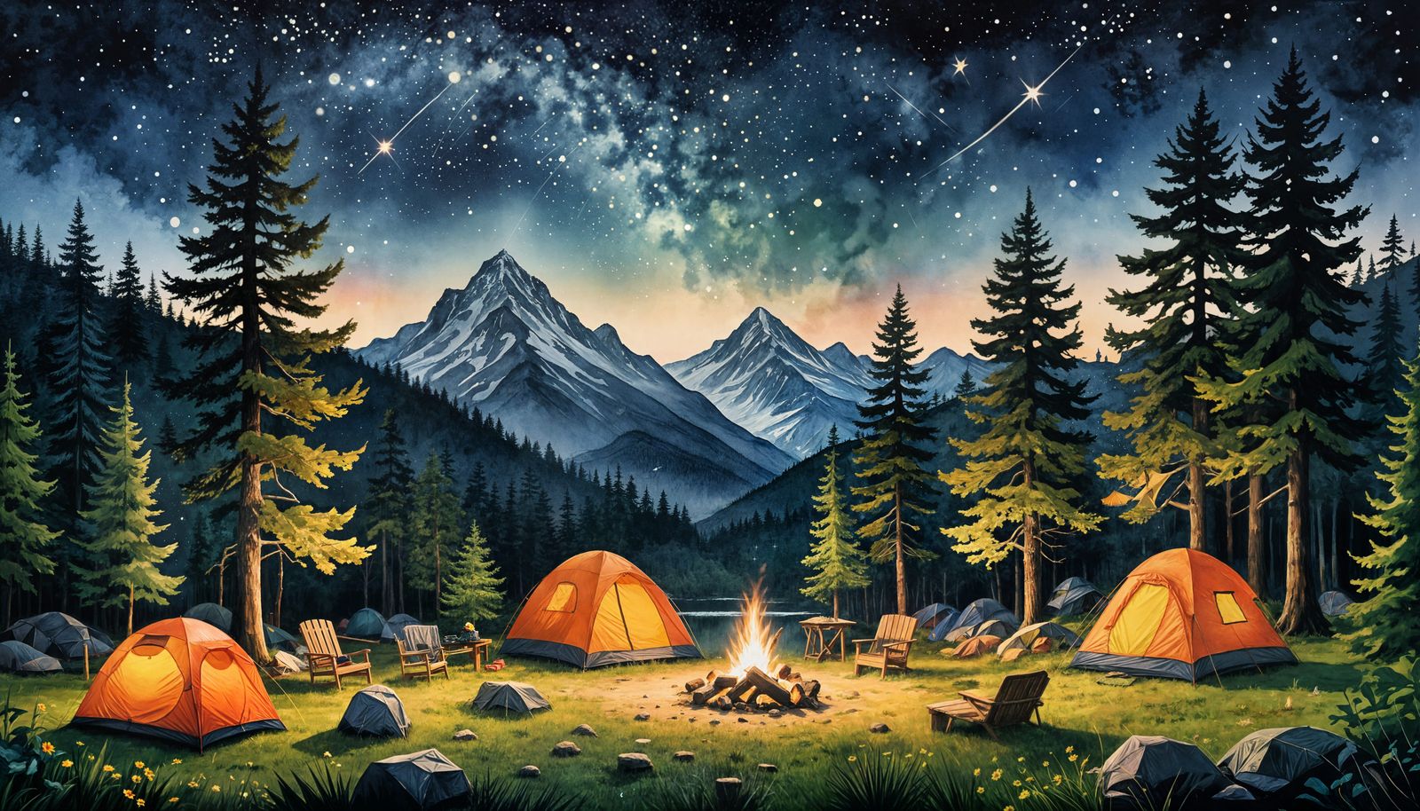 Cozy Campsites Under Starry Skies: Watercolour Illustrations