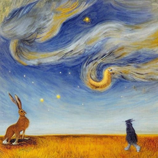 Surreal Hare and Snake at Galactic Cliff