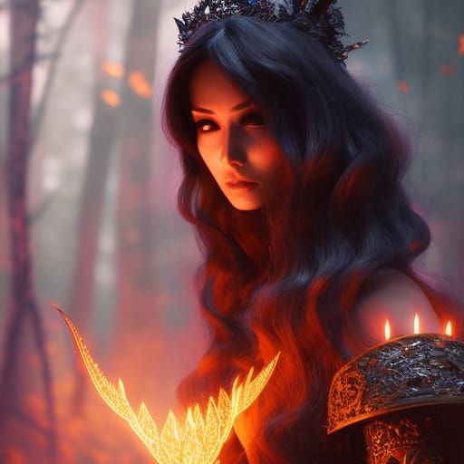 Closeup of a beautiful gothic fire mage