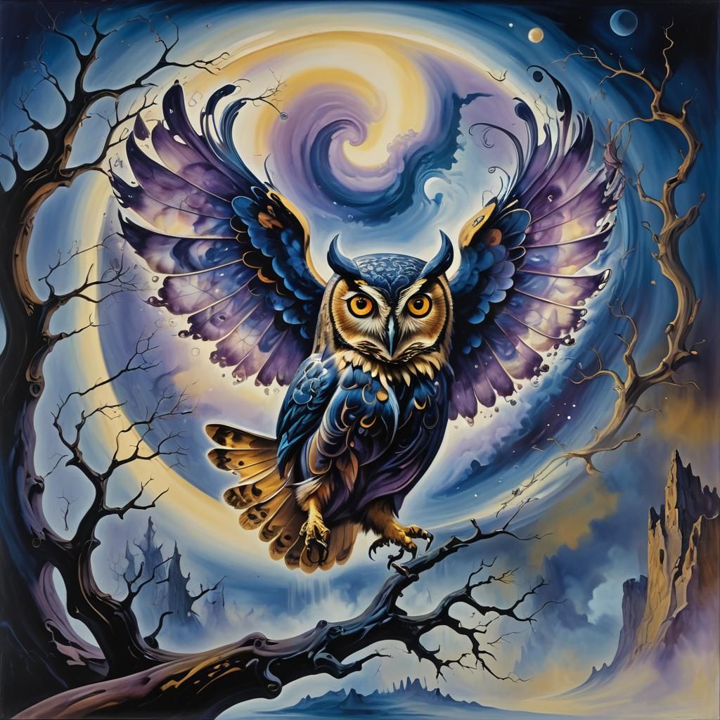 Cosmic Elemental Owl in a Mystical Realm