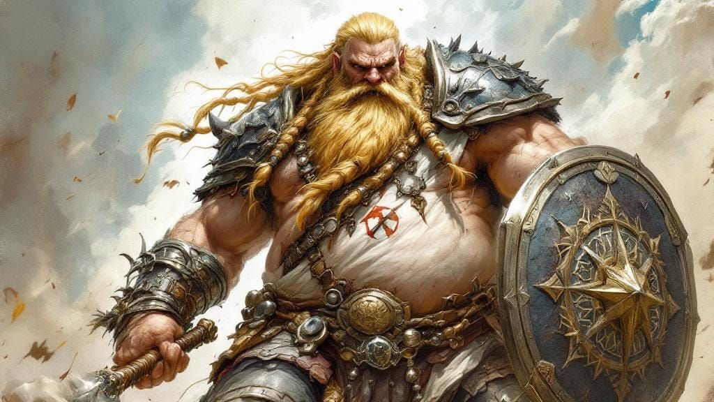 Dwarf Warrior with Warhammer in Frazetta Style