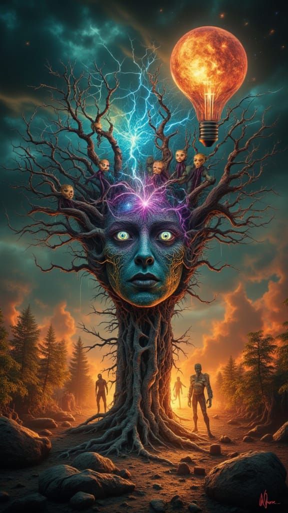 Fractal-Faced Man Mutation in Dreamscape Digital Art