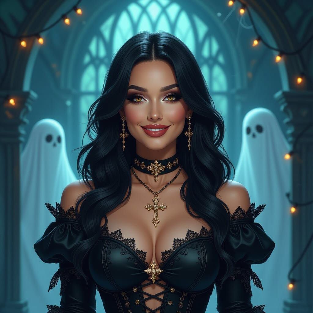 Gothic Glam Healer Witch in Eerie Crypt