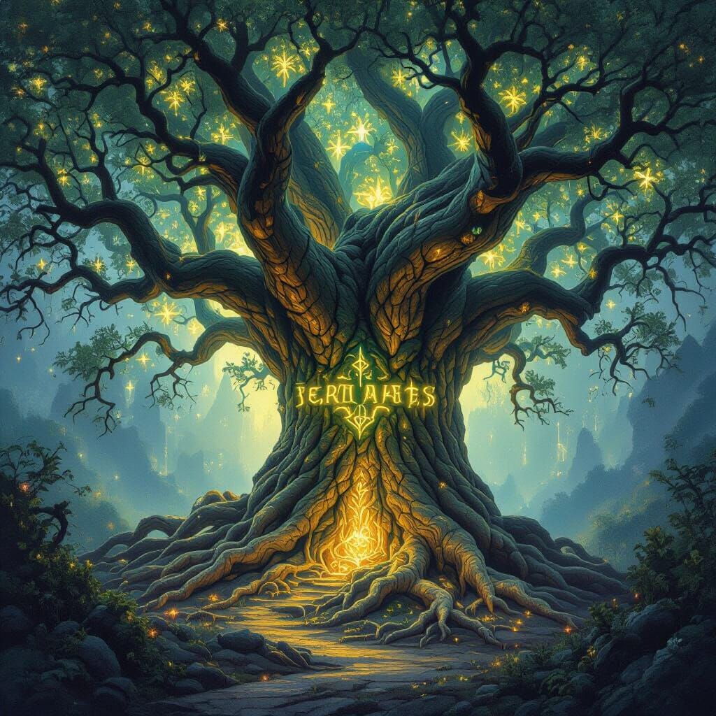 Colossal Runed Tree with Luminescent Flora