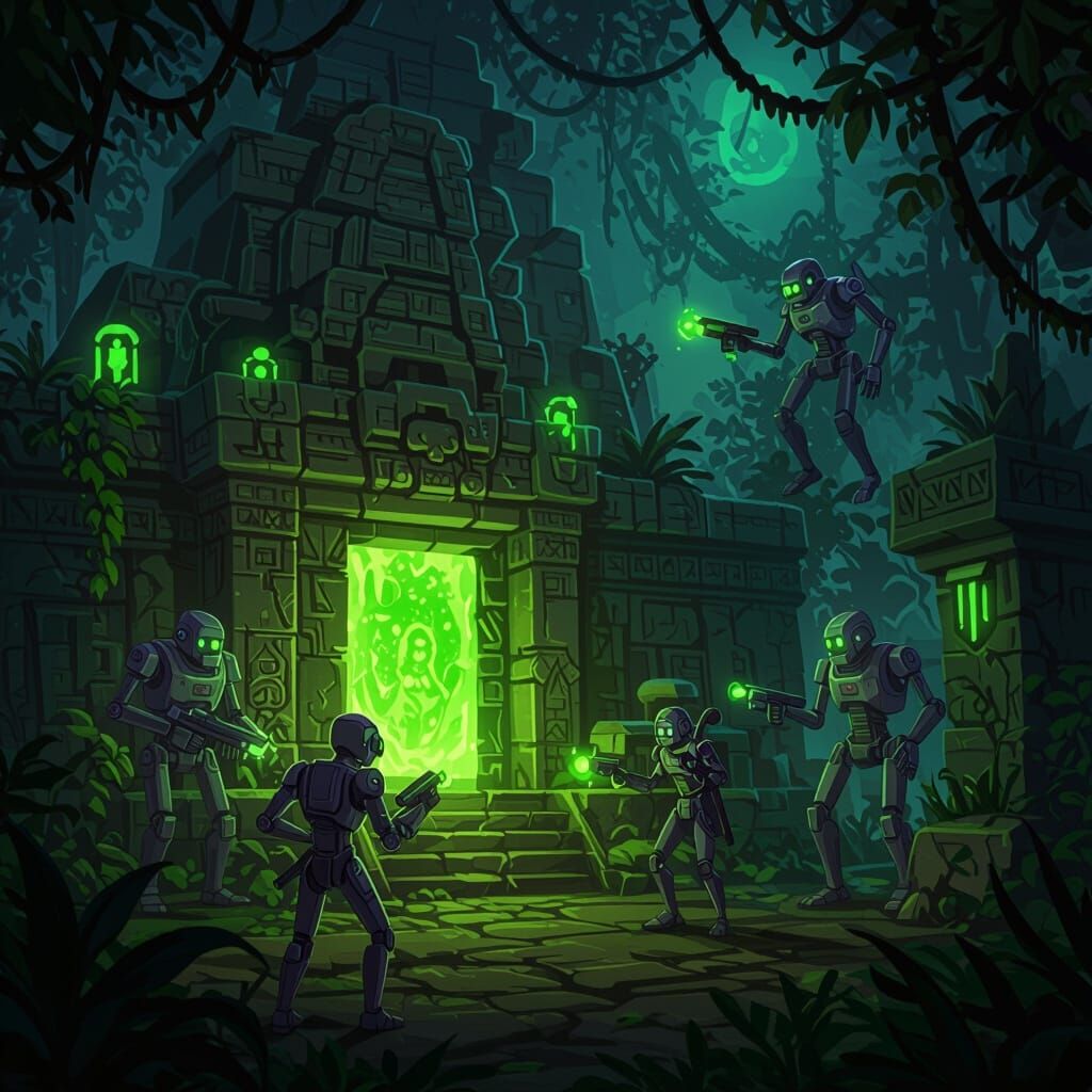 Jungle Temple Villain Hideout With Robotic Guards