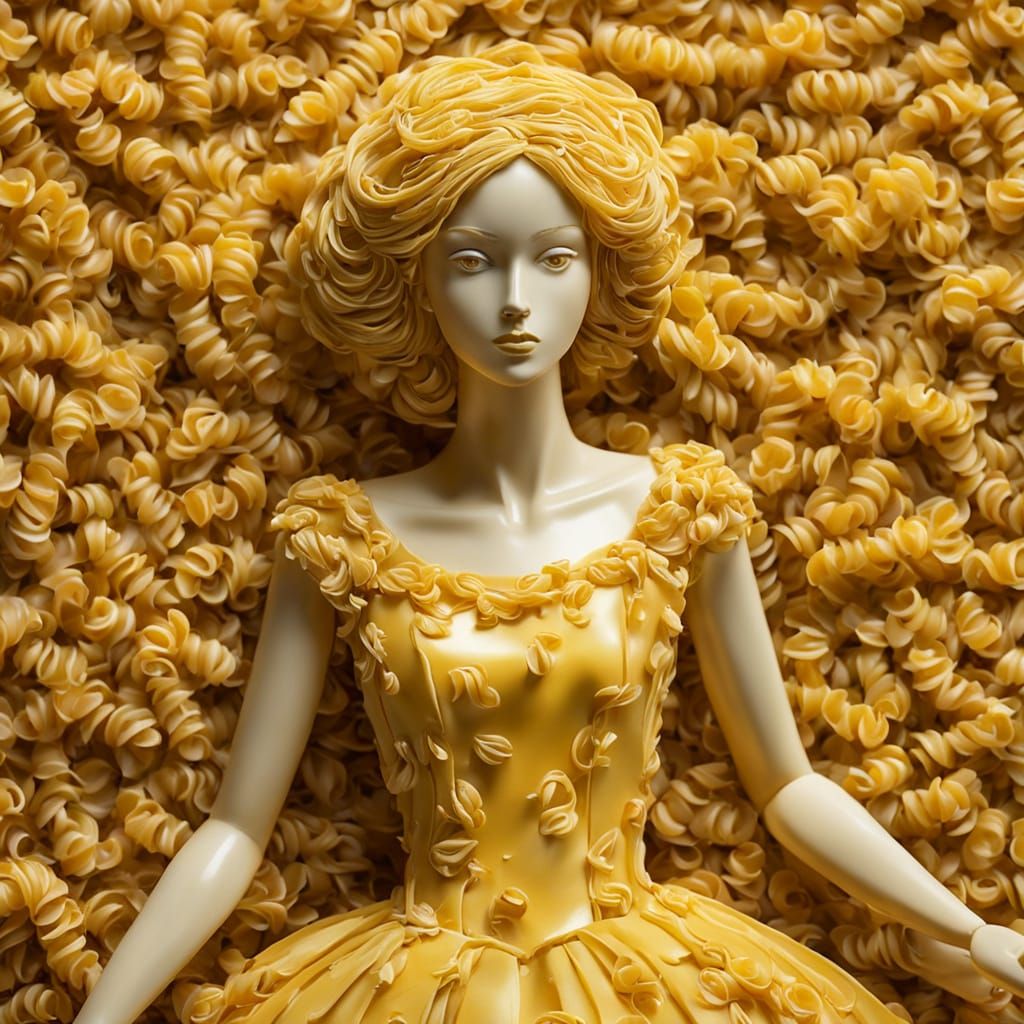 Pasta Dress on Mannequin in Impressionist Style