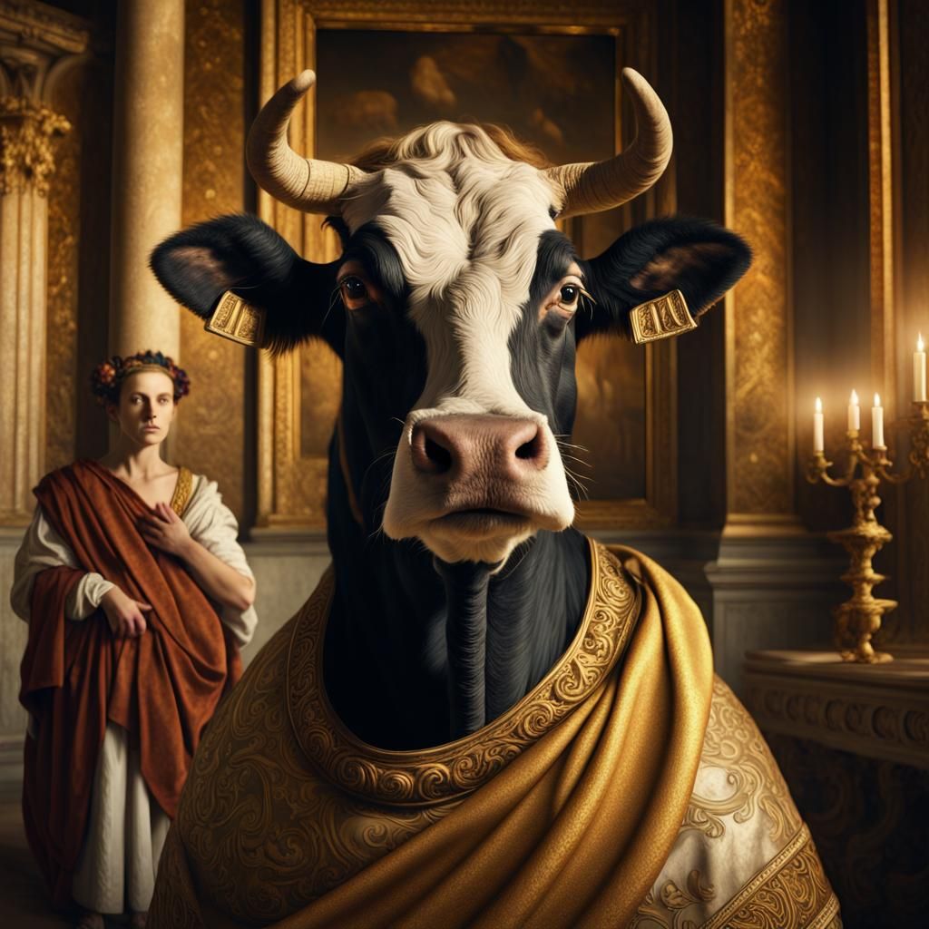 Cow in Toga Photobomb: Baroque Digital Matte Painting