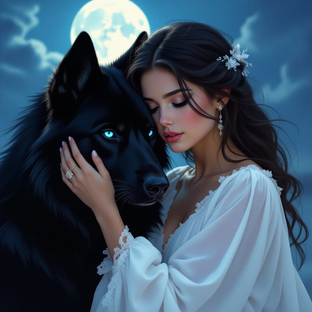 Girl and Hellhound in Moonlight, Mystical Realism