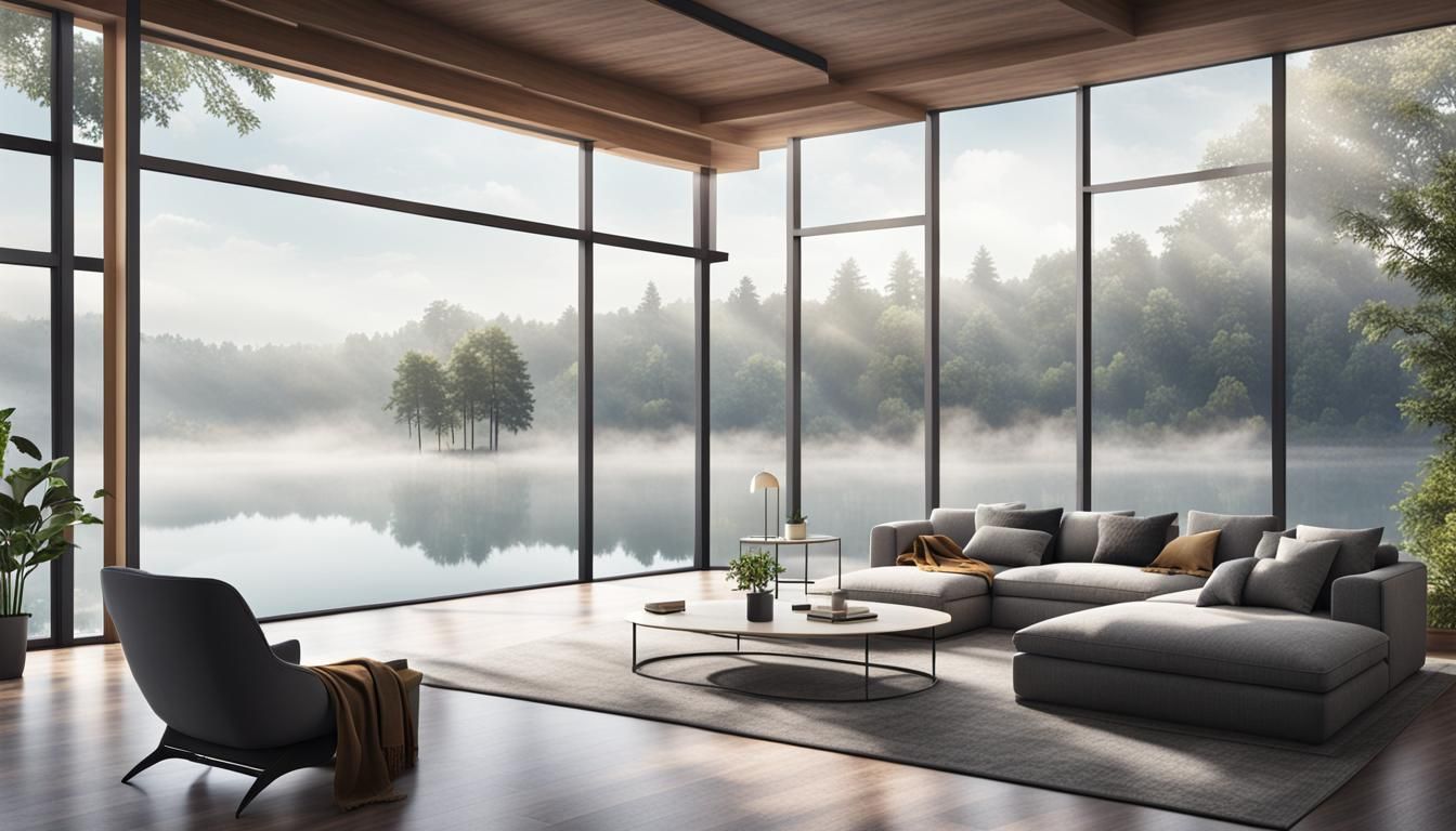 Modern Home Interior with Lake View