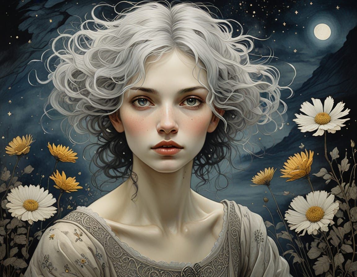 Surreal Portrait in Folk-Art Oil Painting Style