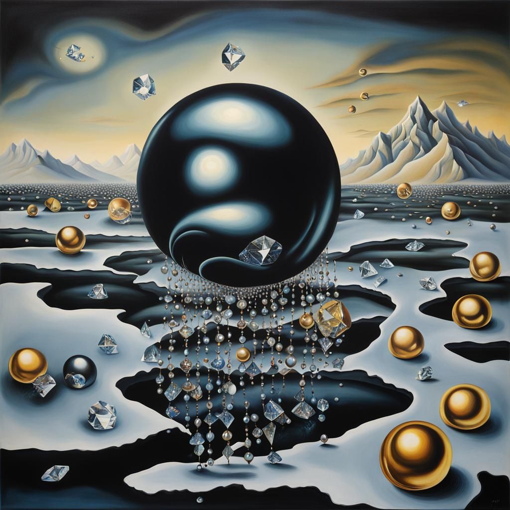 Surreal Melting Diamonds and Pearls Painting in Oil