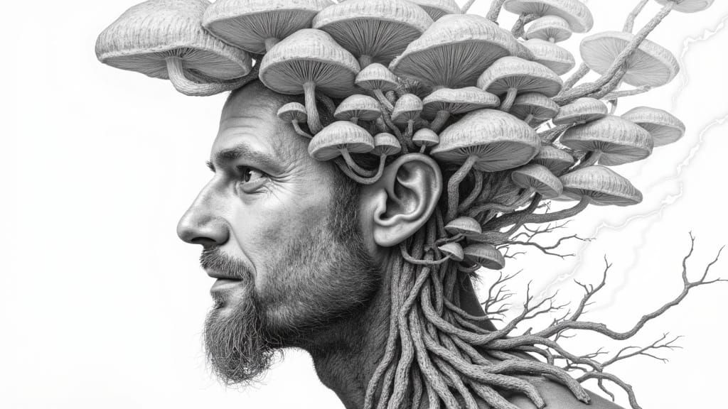 Monochromatic Pencil Sketch: Fractal Mushroom Man