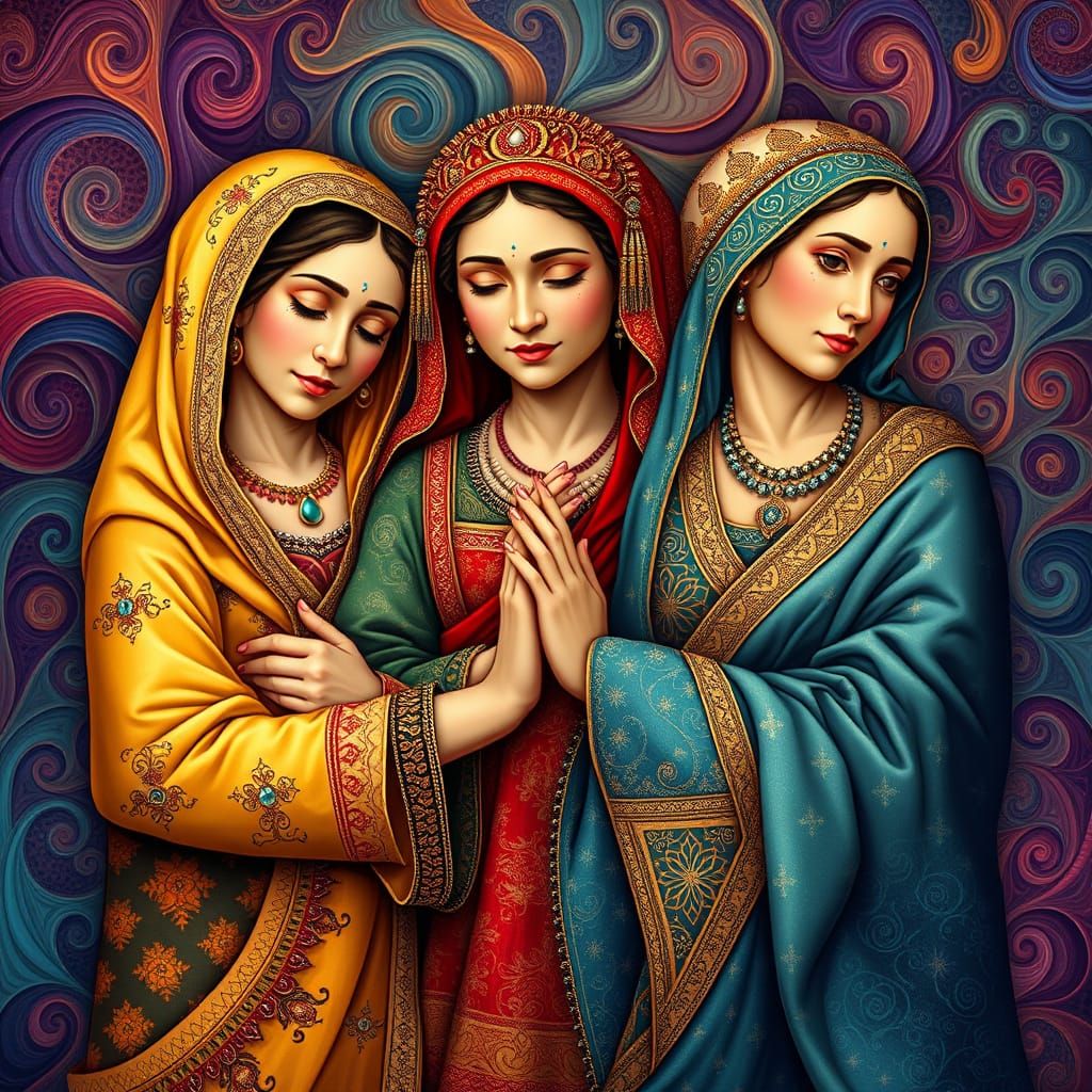 Mothers Sharing Wisdom Across Generations in Vibrant Abstrac...