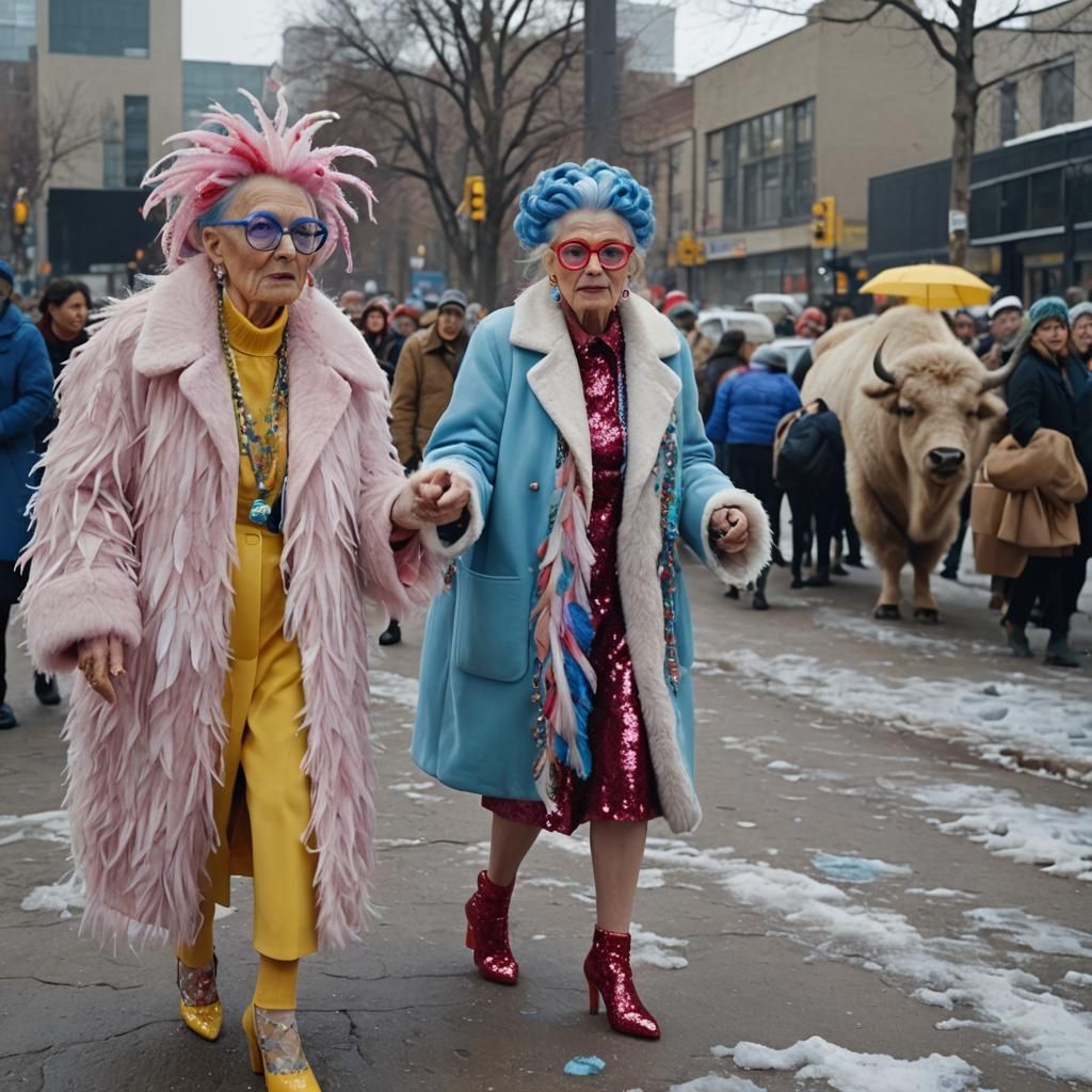 Eccentric Elderly Women in a Dreamscape