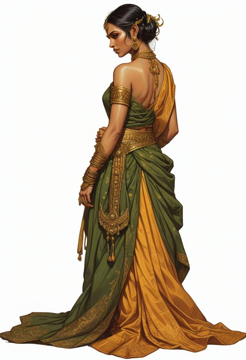Hindu Elf in Ceremonial Attire, Digital Illustration