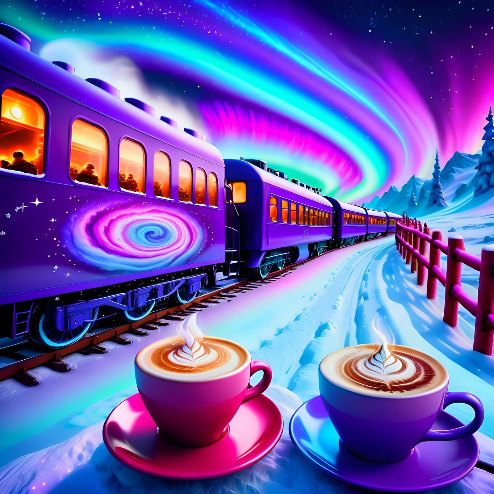 Cosmic Winter Wonderland Train Whisks Away in Purple Frost