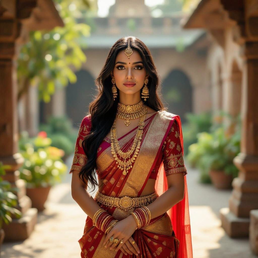 Hyperrealistic Indian Woman in Traditional Dress