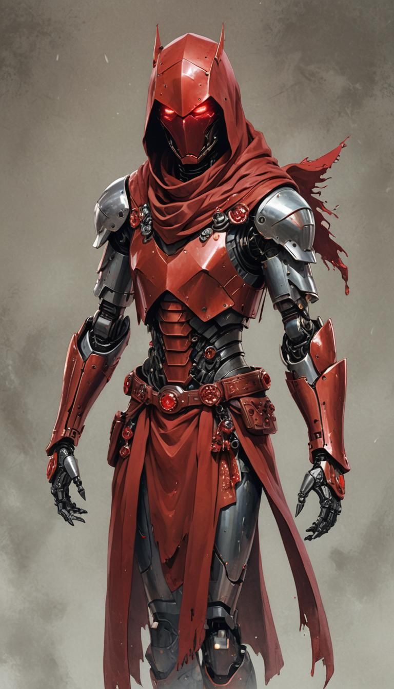 Ruby Robot Mage in Medieval Alley: Graffiti Art