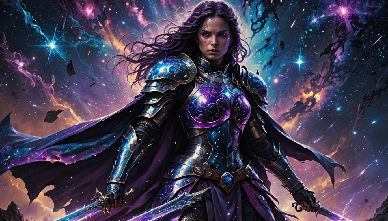 Corrupted Knight Wielding Dark Matter Sword in Cosmic Surrea...