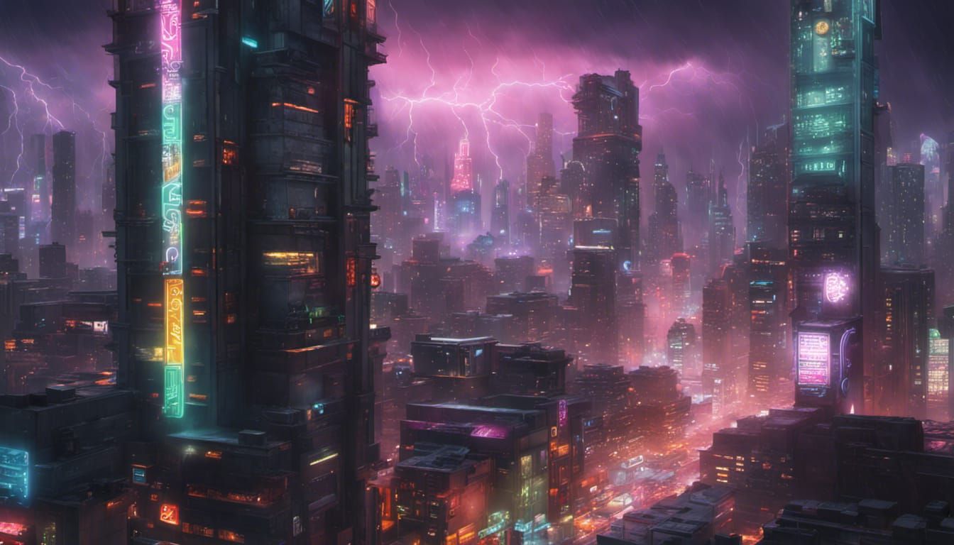 Detailed Neon Cyberpunk City at Night