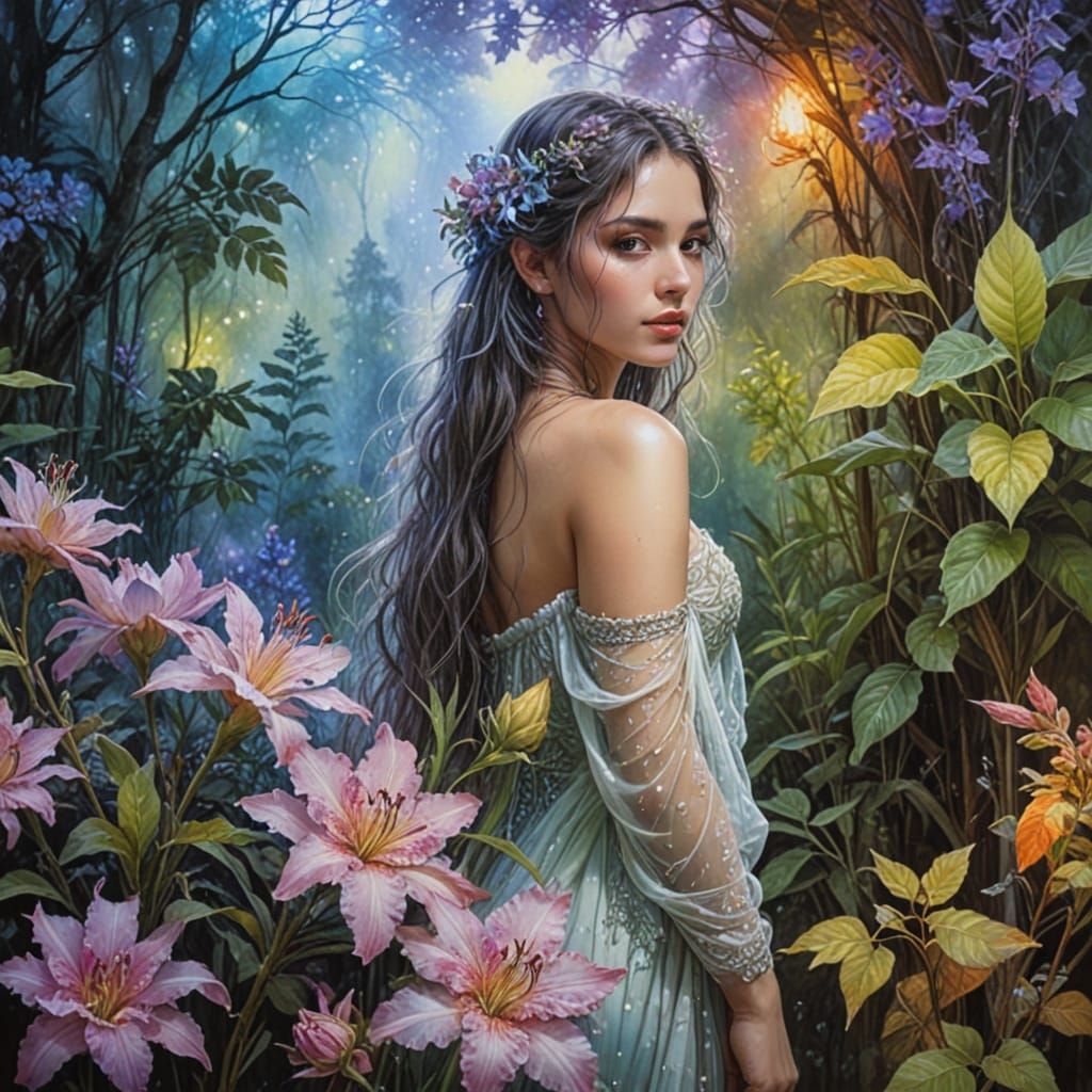 Floral Watercolor Portrait of a Visiting Spirit