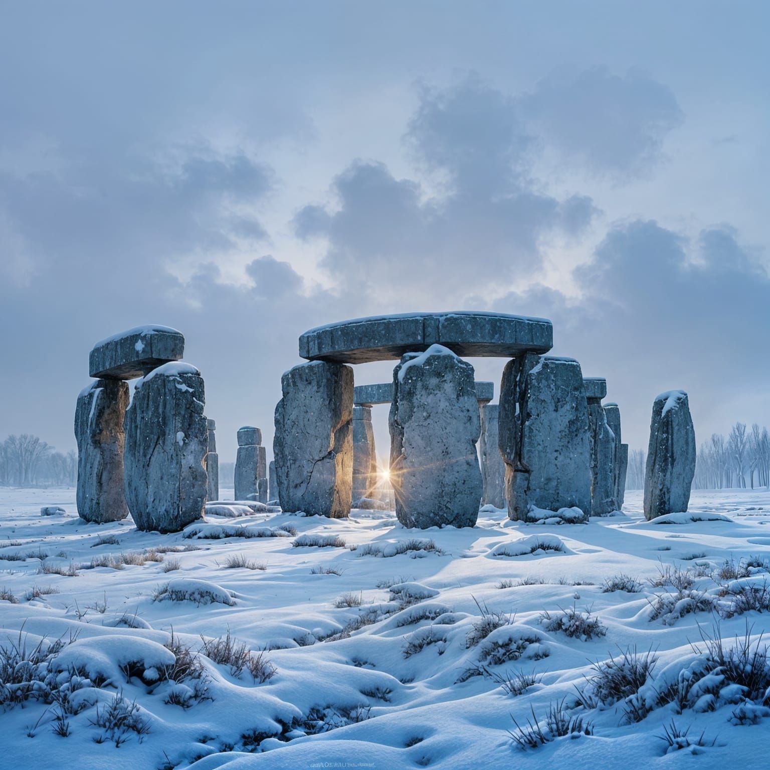 Ethereal Stone Henge in Morning Mist