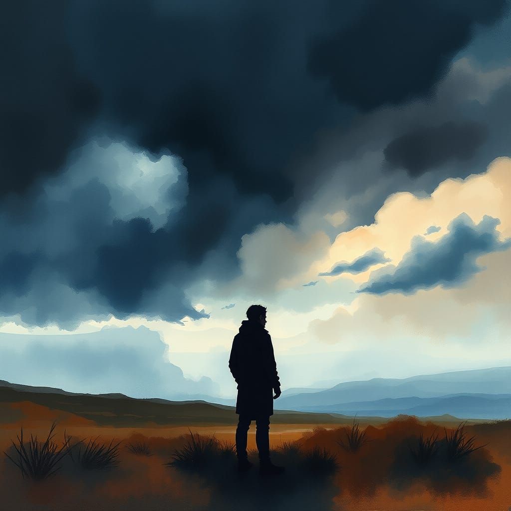 Mysterious Watercolor Landscape of Contemplation