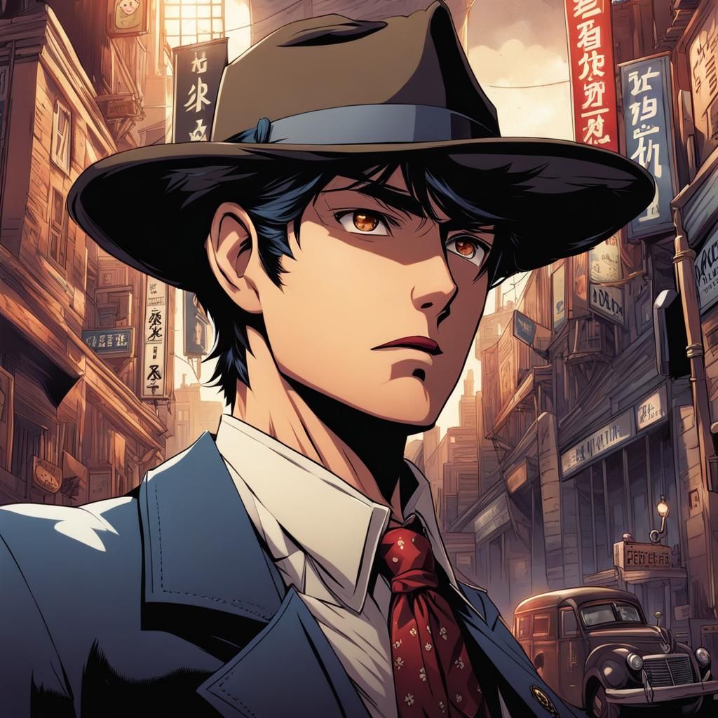 Deranged Detective on Murder Case in Anime Style