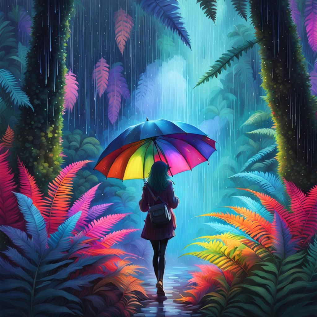 Wanderer with Umbrella in Pastel Chalk Art