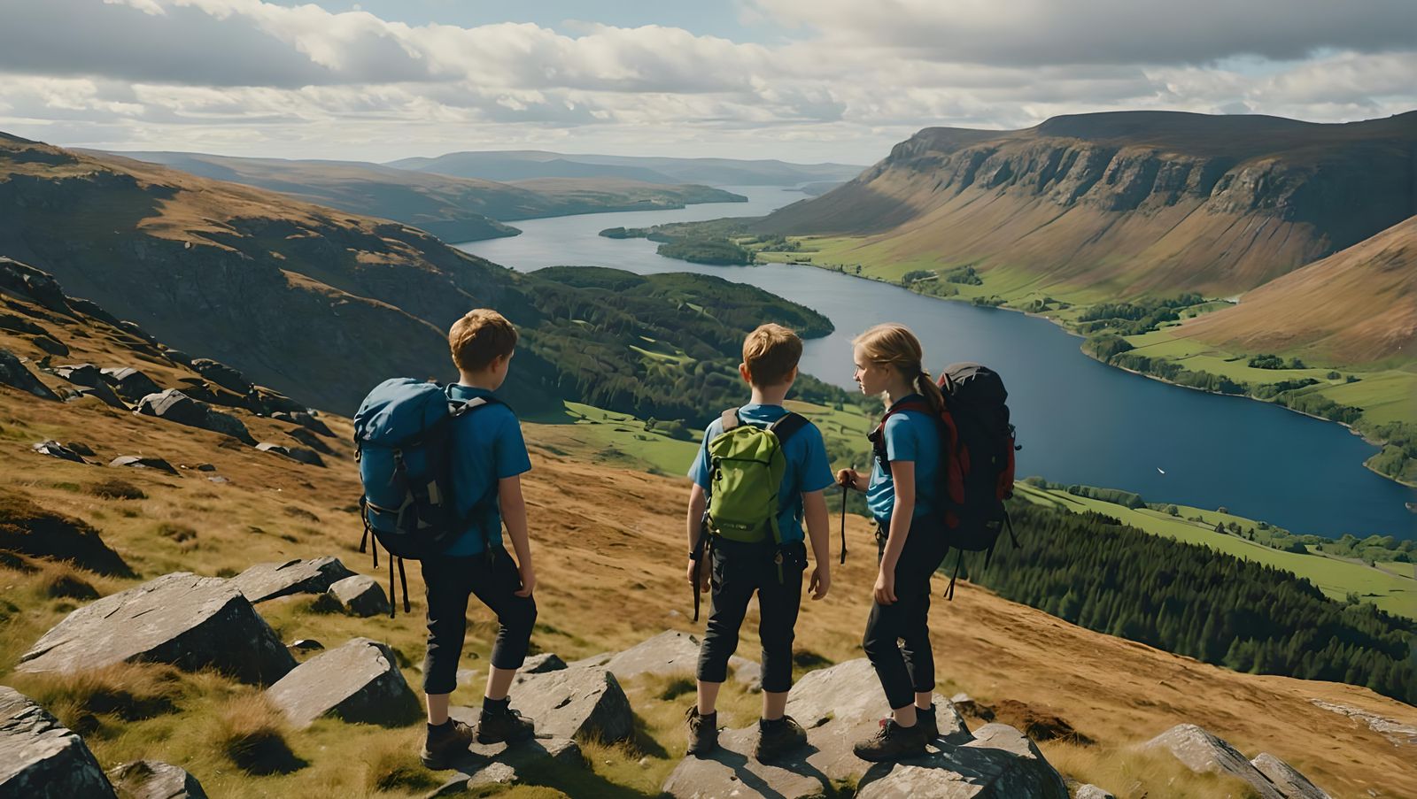 Hikers Ascend Mountain in Scottish Highlands: Photorealistic